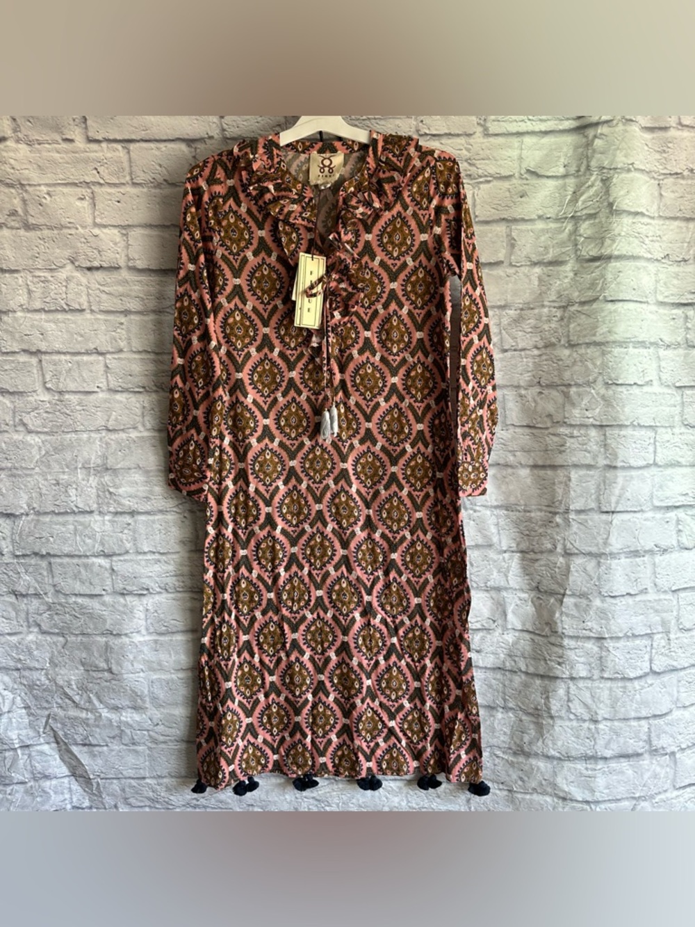 NEW CERELINA KAFTAN FIGUE PINK RUFFLE FRONT LONG SLEEVE DRESS WOMENS SMALL $495